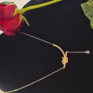 Fashion Jewelry Gold Floral Lariat Necklace with Teardrop